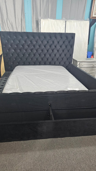 Queen Storage Bed Velvet Black (CLEARANCE)