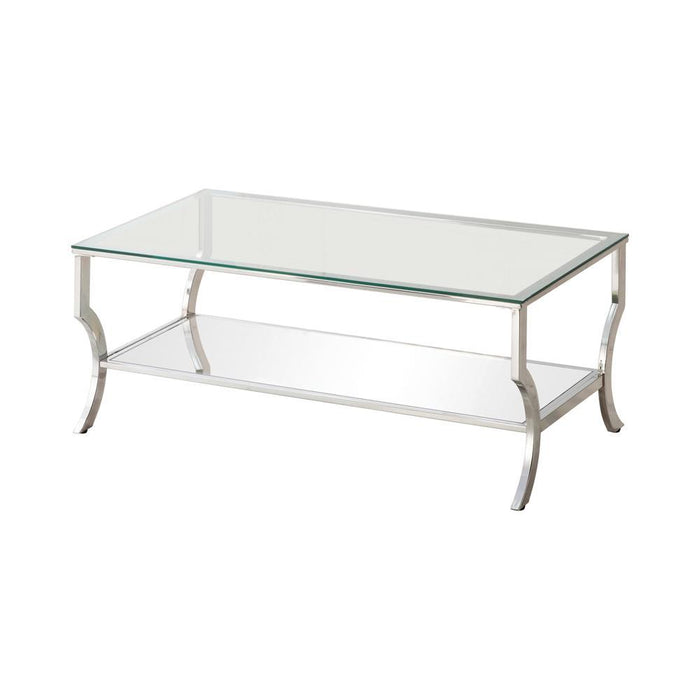 Saide Rectangular Coffee Table with Mirrored Shelf Chrome